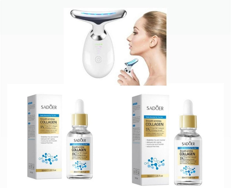 Combo di 1 Unità del Massaggiatore Facciale Lifting EMS e 2 Unità del Siero Rassodante con Collagene - Niacinamide - Acido Ialuronico - 30ml